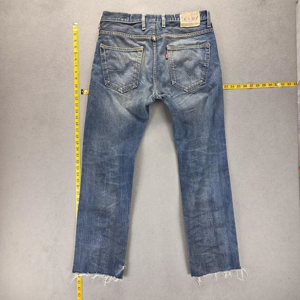 Vintage Levis 504 Jeans Mens Blue Straight Engineered Raw Hem Zip fly Fits 32x30